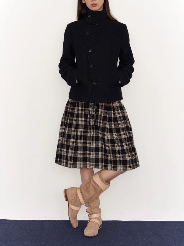 Женско вълнено яке – стояща яка, закопчаване с диск, плътно и топло, зима 2025, стил японско/корейско свободно облекло