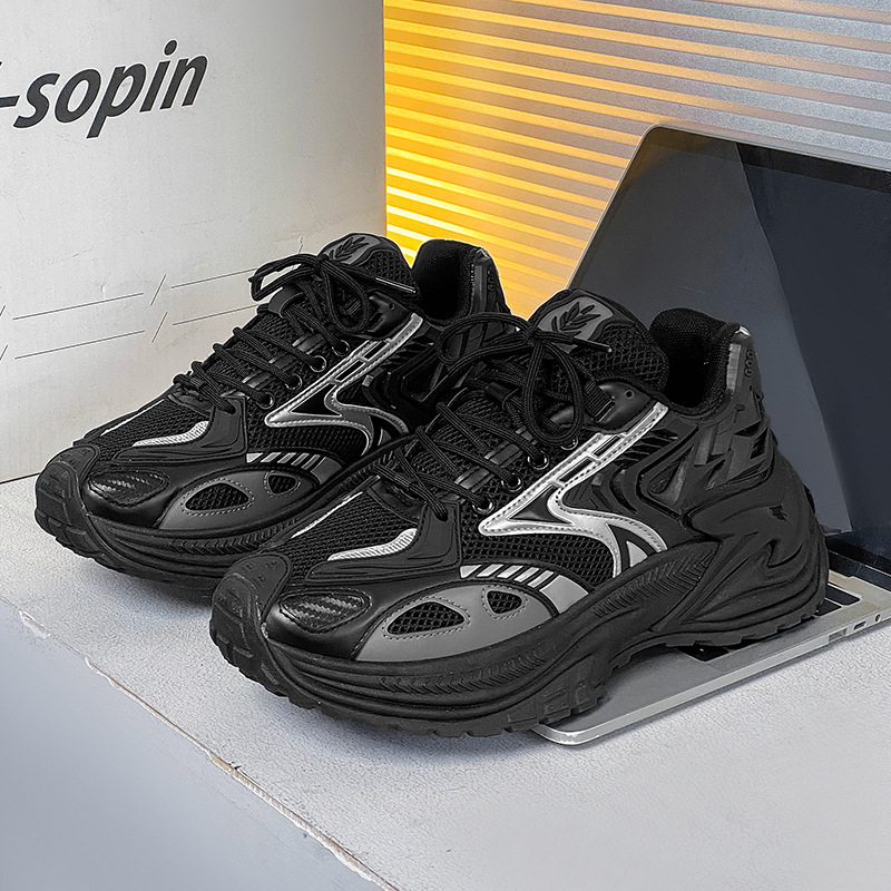 Спортно-ежедневни обувки за младежи, дишаща мрежеста подплата, горна част от изкуствена кожа, PVC подметка, връзки, нисък профил