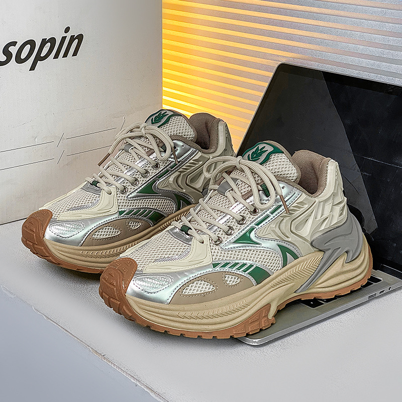 Спортно-ежедневни обувки за младежи, дишаща мрежеста подплата, горна част от изкуствена кожа, PVC подметка, връзки, нисък профил