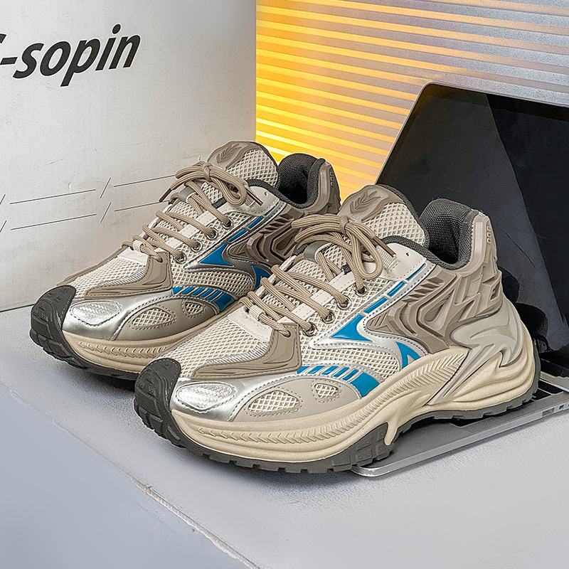 Спортно-ежедневни обувки за младежи, дишаща мрежеста подплата, горна част от изкуствена кожа, PVC подметка, връзки, нисък профил