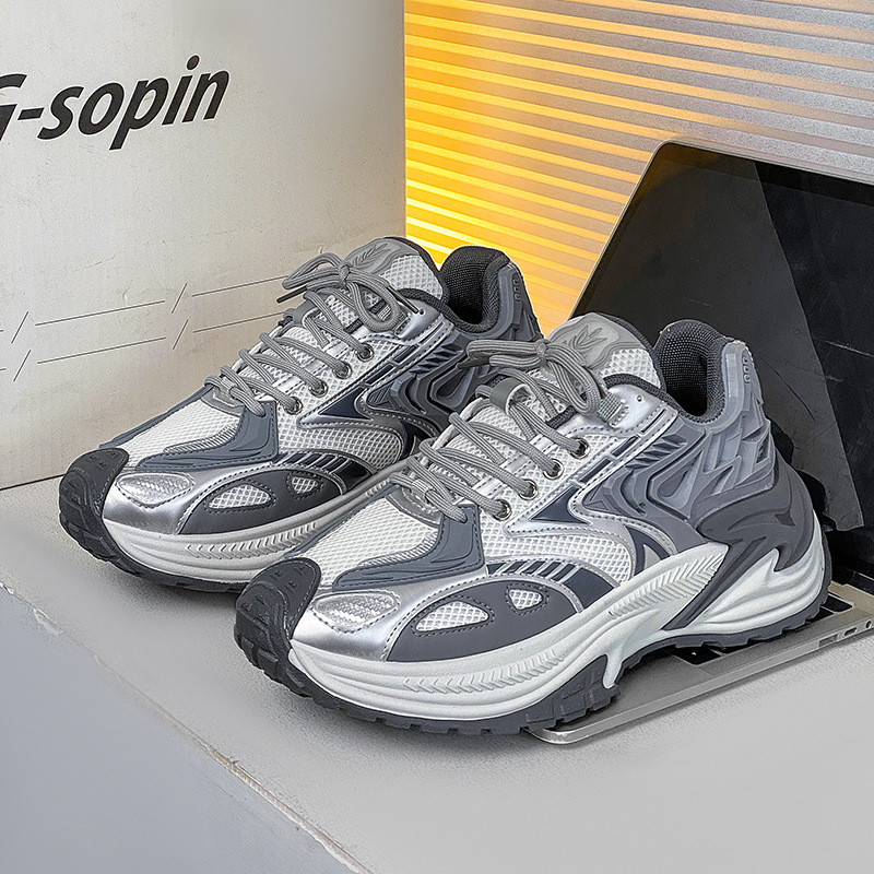 Спортно-ежедневни обувки за младежи, дишаща мрежеста подплата, горна част от изкуствена кожа, PVC подметка, връзки, нисък профил