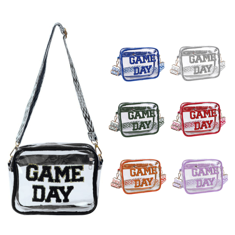 PVC crossbody torba s izvezenim slovima (PVC materijal; uzorak slova; urbano jednostavan stil; za vanjske sportove; sportska torba)