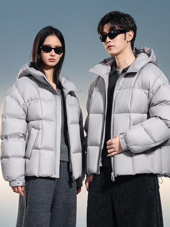 Unisex puffer jakna s kapuljom, kratka, 80–85% kačjeg perja, zimska jakna