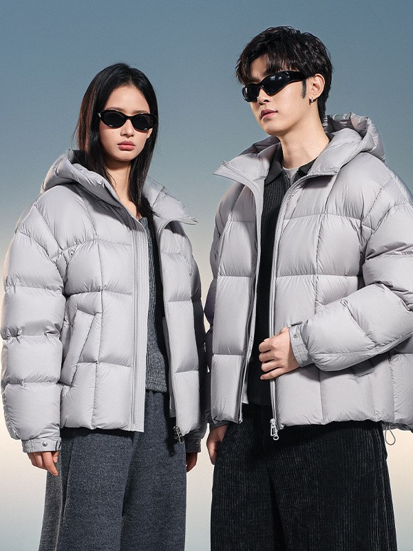 Unisex puffer jakna s kapuljom, kratka, 80–85% kačjeg perja, zimska jakna