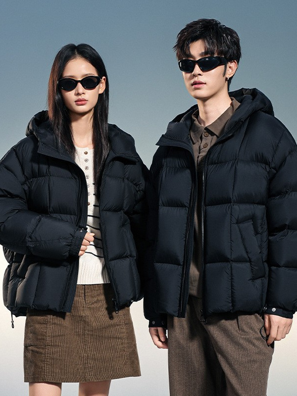 Unisex puffer jakna s kapuljom, kratka, 80–85% kačjeg perja, zimska jakna
