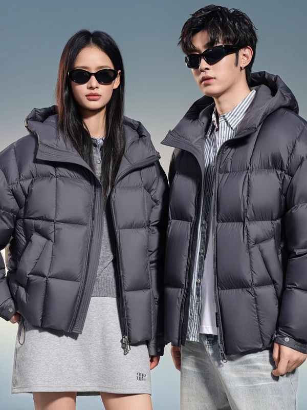Unisex puffer jakna s kapuljom, kratka, 80–85% kačjeg perja, zimska jakna