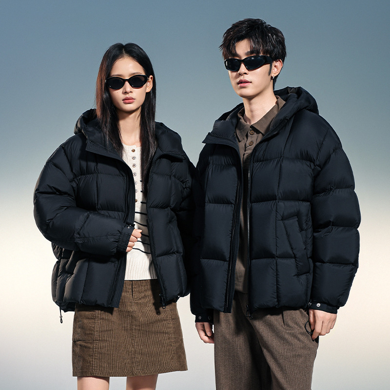 Unisex puffer jakna s kapuljom, kratka, 80–85% kačjeg perja, zimska jakna
