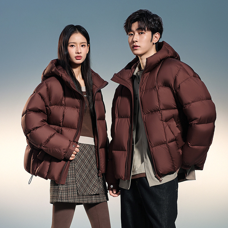 Unisex puffer jakna s kapuljom, kratka, 80–85% kačjeg perja, zimska jakna