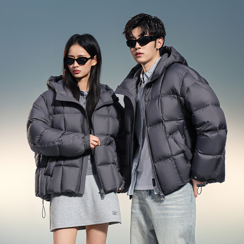 Unisex puffer jakna s kapuljom, kratka, 80–85% kačjeg perja, zimska jakna