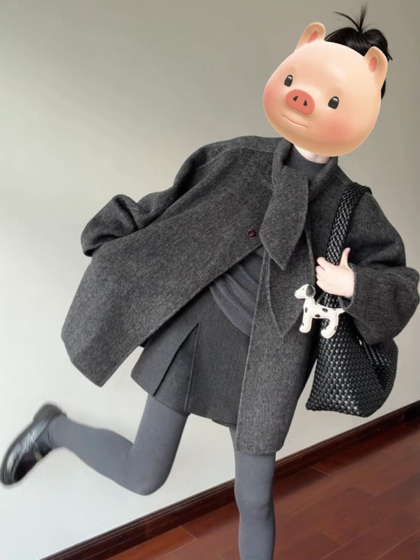 Палто в корейско-японски стил за ежедневието, къс модел, дълги ръкави, еднобортно закопчаване.