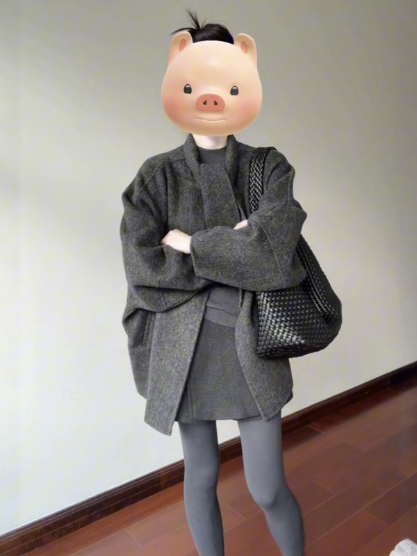 Палто в корейско-японски стил за ежедневието, къс модел, дълги ръкави, еднобортно закопчаване.