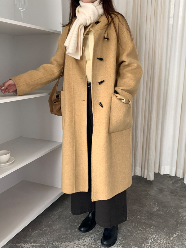 Ženski vuneni kaput s kapuljom, dvostrani, debeli materijal, širok kroj, korejski stil