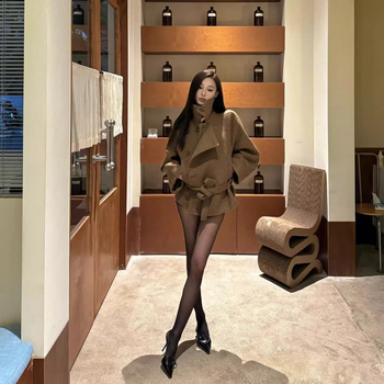 Вълнено палто с яка от изкуствен косъм, Chenille плат, дебело зимно облекло, талия подчертана кройка, японско-корейски стил