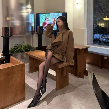 Вълнено палто с яка от изкуствен косъм, Chenille плат, дебело зимно облекло, талия подчертана кройка, японско-корейски стил