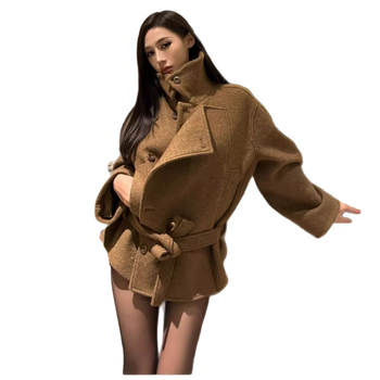 Вълнено палто с яка от изкуствен косъм, Chenille плат, дебело зимно облекло, талия подчертана кройка, японско-корейски стил