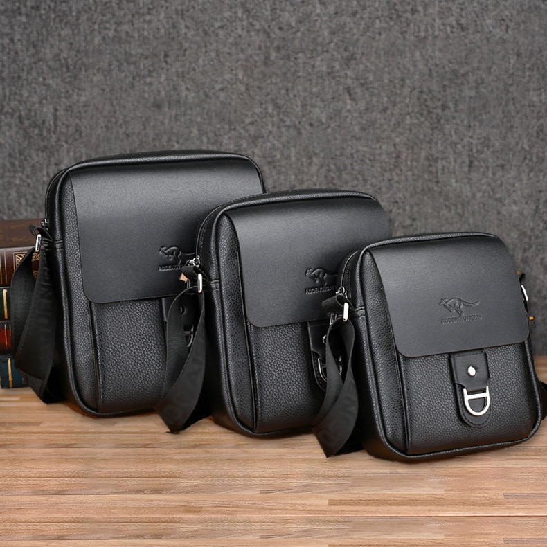 Muška PU kožna crossbody torba — poslovni stil, vodootporna, protivkrađa, otporna na habanje, jednobojna, podstava od poliestera