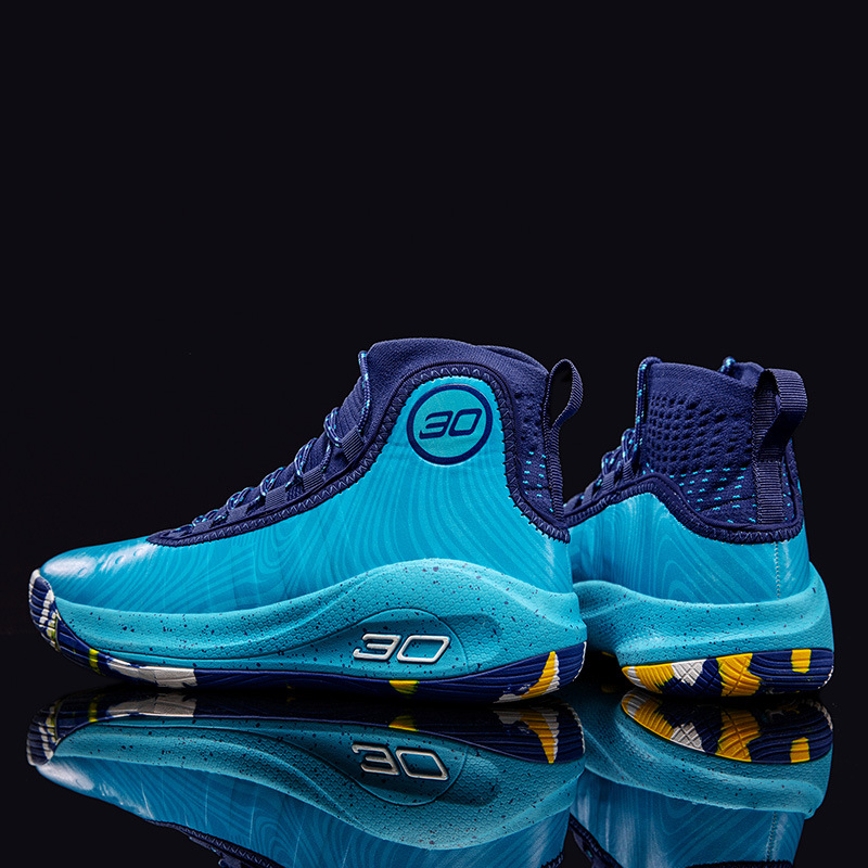 Pantofi de baschet cu guler înalt, partea superioară din plasă, șireturi frontale, respirabili, ușori și rezistenți la uzură, talpă din cauciuc antiderapant