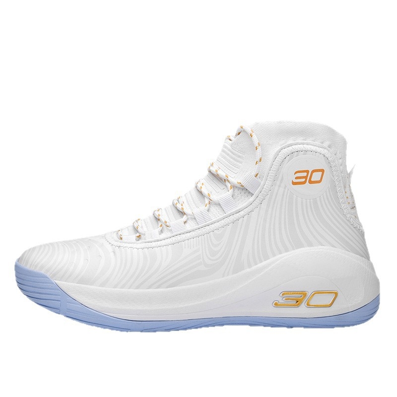 Pantofi de baschet cu guler înalt, partea superioară din plasă, șireturi frontale, respirabili, ușori și rezistenți la uzură, talpă din cauciuc antiderapant