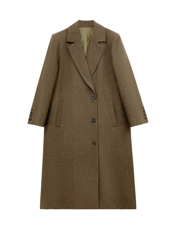 Дамско вълнено палто в стил Хепбърн, средна дължина, подплатено, quilted дизайн, лацета яка