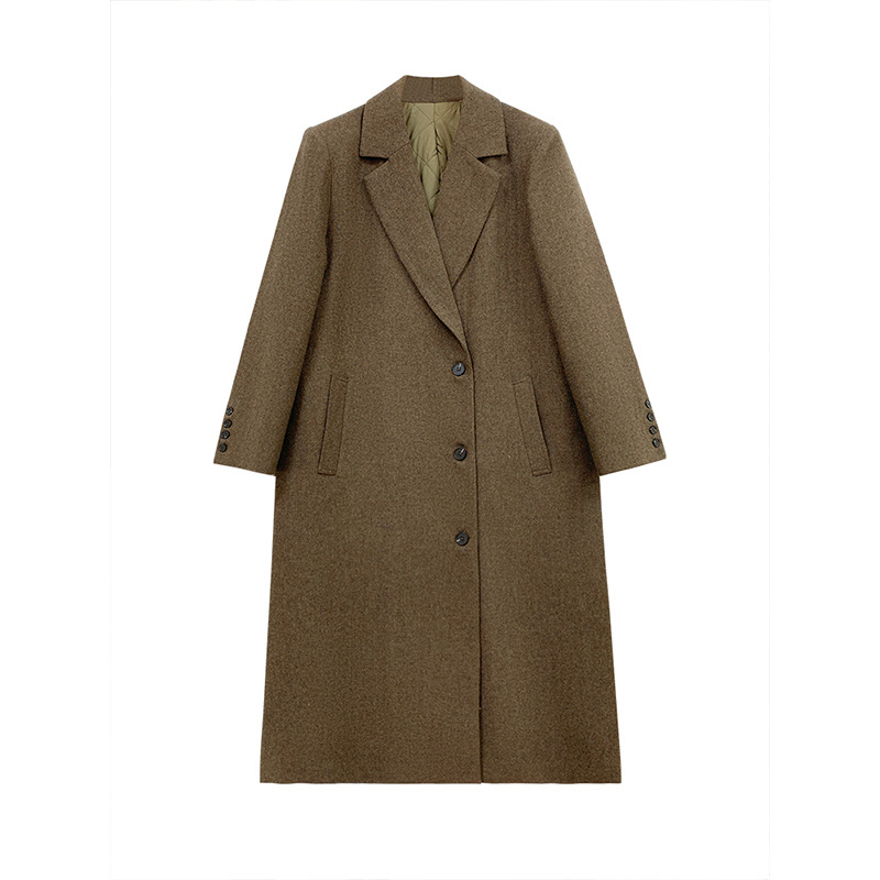 Дамско вълнено палто в стил Хепбърн, средна дължина, подплатено, quilted дизайн, лацета яка