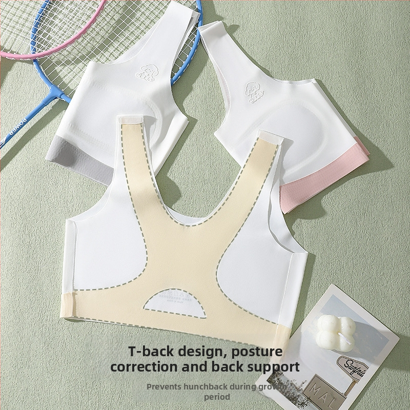 Σουτιέν χωρίς ραφές για κορίτσια, σε στυλ γιλέκο, με υπερλεπτές διαμορφωμένες κάψες, πλήρες κάλυμμα, σταθεροί ιμάντες, χωρίς μεταλλική ενίσχυση, διαπνέον νάιλον, στυλ καρτούν, για ηλικίες 13–18 ετών
