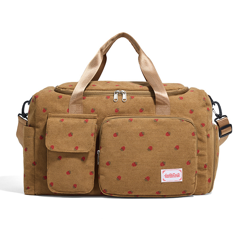 Corduroy putna torba za rameni s motivom jagode, lagana, suho-mokra podjela, podstava od poliestera, unisex