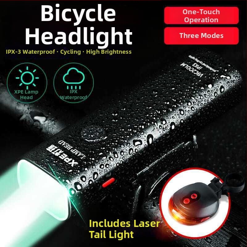Предна светлина за велосипед от алуминиева сплав, презареждаща се, силна мощност за планински велосипед и нощно каране