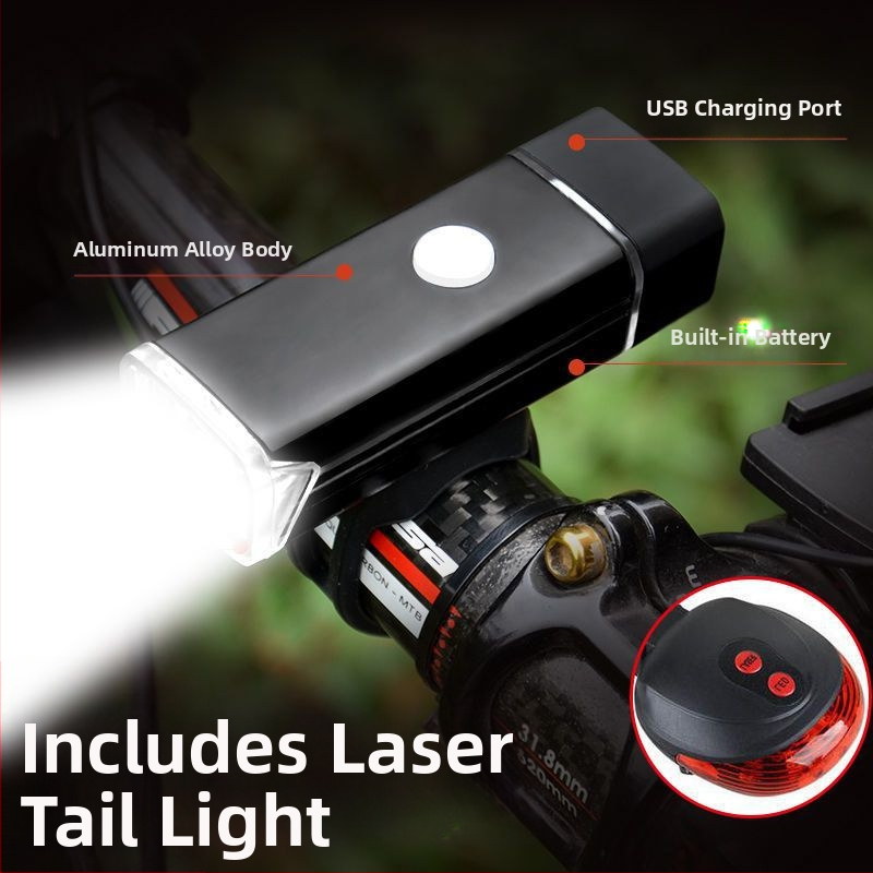 Предна светлина за велосипед от алуминиева сплав, презареждаща се, силна мощност за планински велосипед и нощно каране
