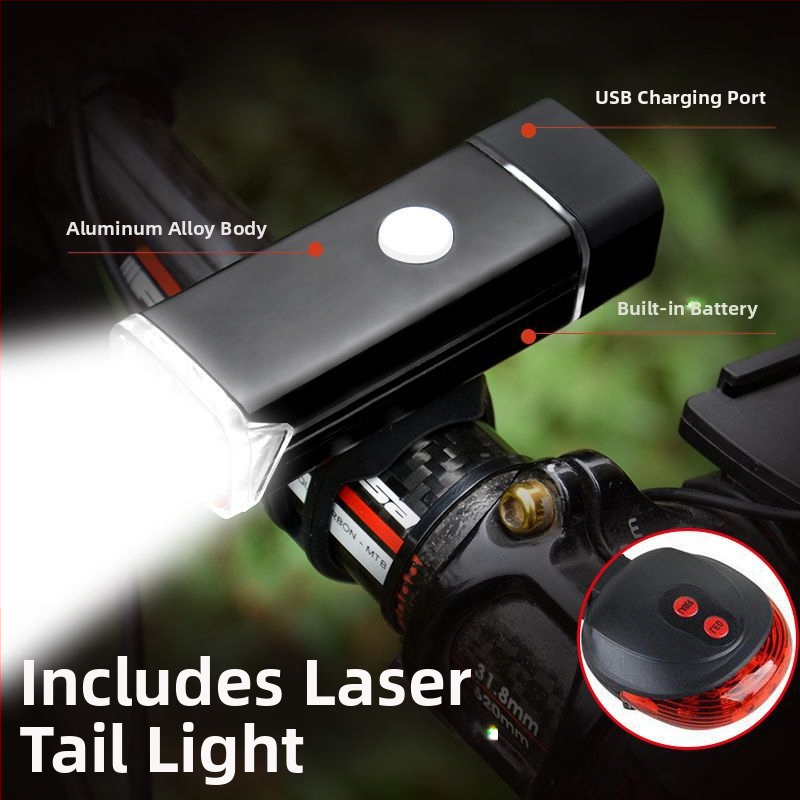 Предна светлина за велосипед от алуминиева сплав, презареждаща се, силна мощност за планински велосипед и нощно каране