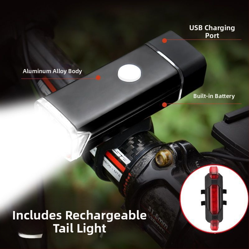 Предна светлина за велосипед от алуминиева сплав, презареждаща се, силна мощност за планински велосипед и нощно каране