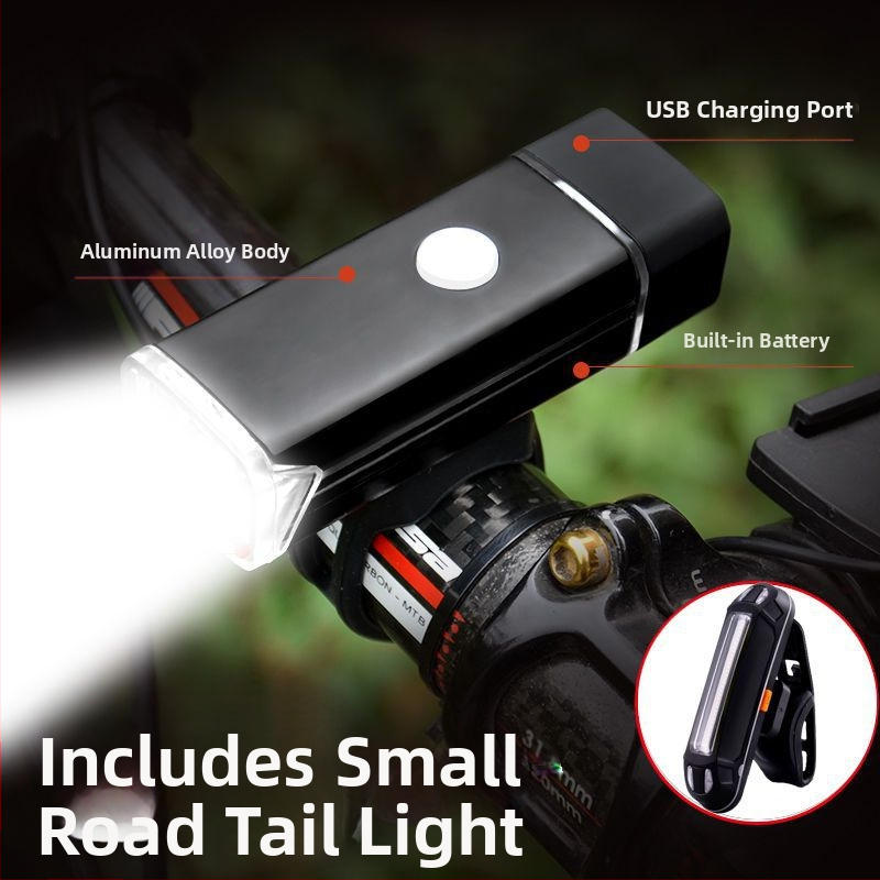 Предна светлина за велосипед от алуминиева сплав, презареждаща се, силна мощност за планински велосипед и нощно каране
