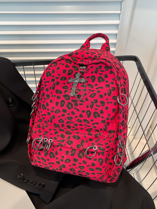 Ženski školski ruksak s leopard uzorkom, gradski minimalistički stil, PU materijal, zatvarač, unutarnja pretinac s džepom i laminirani džep, ljeto 2025