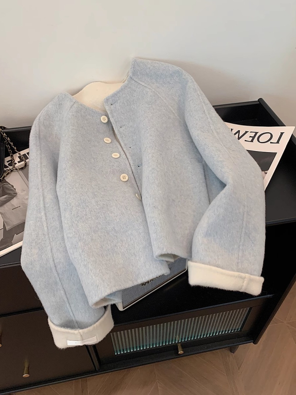 Inverzivna jakna u korejskom stilu, denim-pamučna jakna, slobodan kroj, polo ovratnik, dugi rukavi