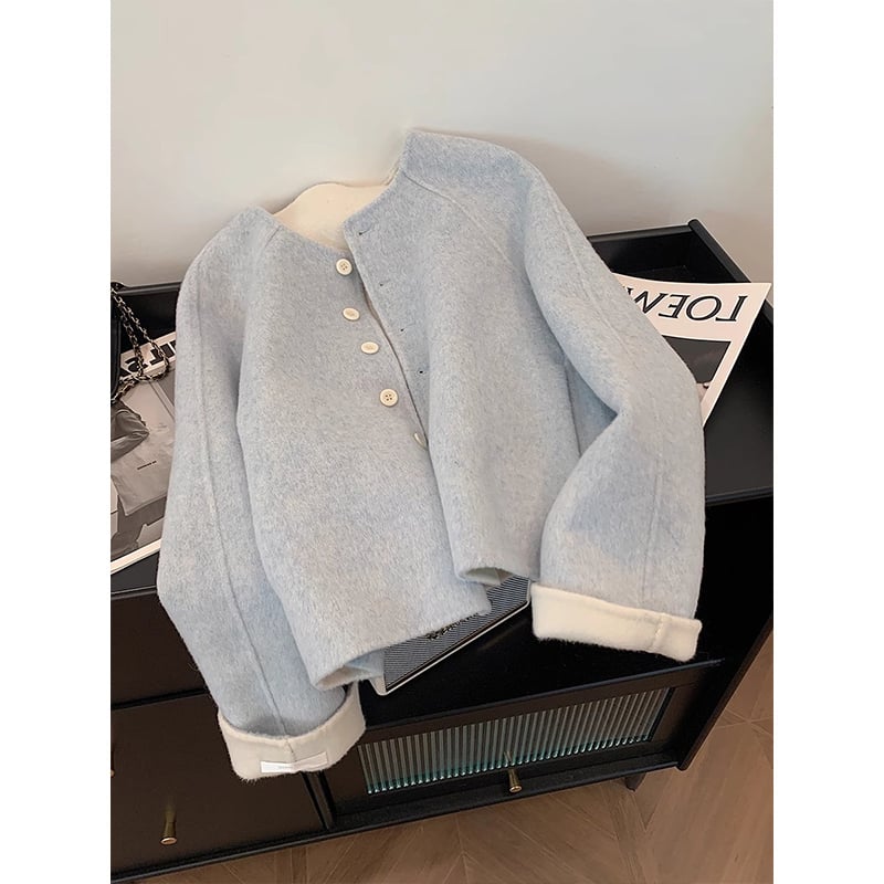 Inverzivna jakna u korejskom stilu, denim-pamučna jakna, slobodan kroj, polo ovratnik, dugi rukavi