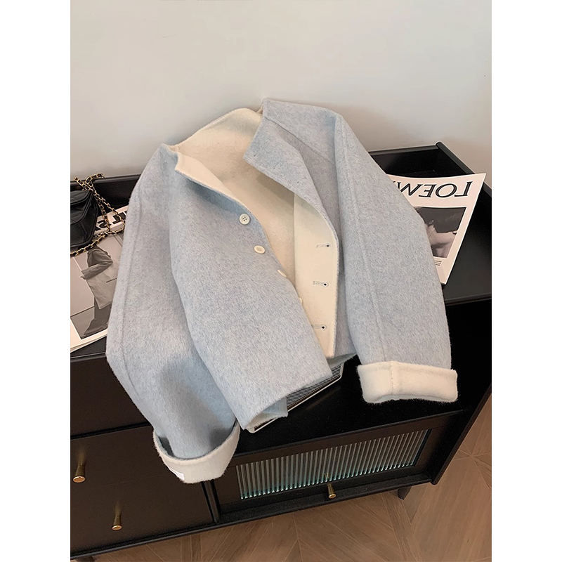Inverzivna jakna u korejskom stilu, denim-pamučna jakna, slobodan kroj, polo ovratnik, dugi rukavi