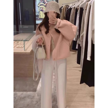 Palton scurt pentru femei, cu guler din blană, închidere single-breasted, mâneci lungi, buzunare, amestec poliester-spandex