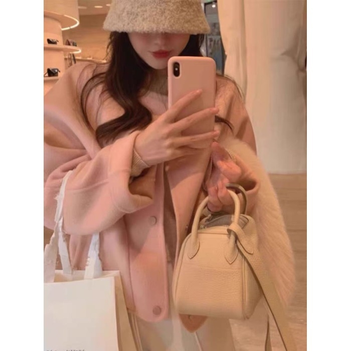 Palton scurt pentru femei, cu guler din blană, închidere single-breasted, mâneci lungi, buzunare, amestec poliester-spandex