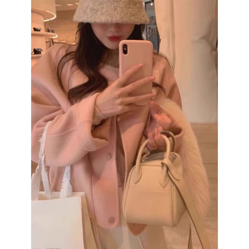 Palton scurt pentru femei, cu guler din blană, închidere single-breasted, mâneci lungi, buzunare, amestec poliester-spandex