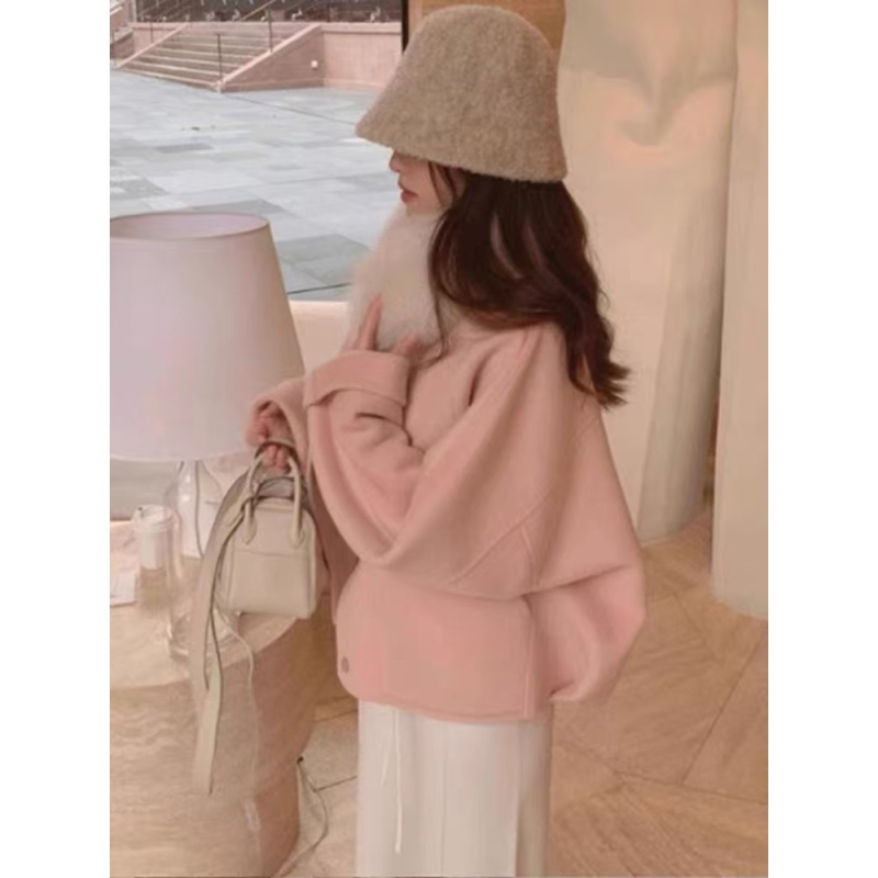 Palton scurt pentru femei, cu guler din blană, închidere single-breasted, mâneci lungi, buzunare, amestec poliester-spandex