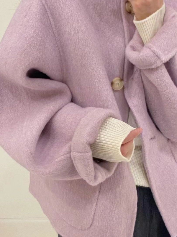 Ženska vunena jakna s polo ovratnikom, slobodan kroj, srednja debljina, duljina 50–65 cm