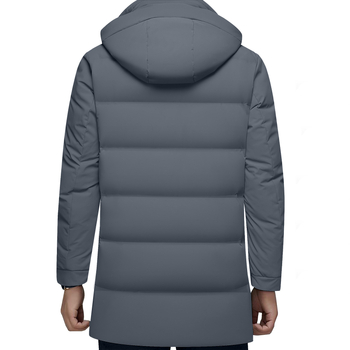 Мъжко дълго пухено яке с качулка, Slim-fit, подвижна подплата, пълнеж бял гъши пух, защита от студ: нормална (-20°C до -5°C)