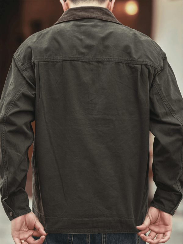 Pamut dzseki cipzárral, japán workwear stílusban, szoros szabás, tavasz–őszre