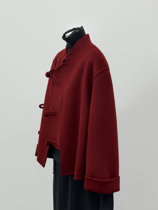 Дамско двустранно вълнено палто, без яка, дълги ръкави, ръчно ушито, съдържание на 95% вълна, есен 2025, китайски стил