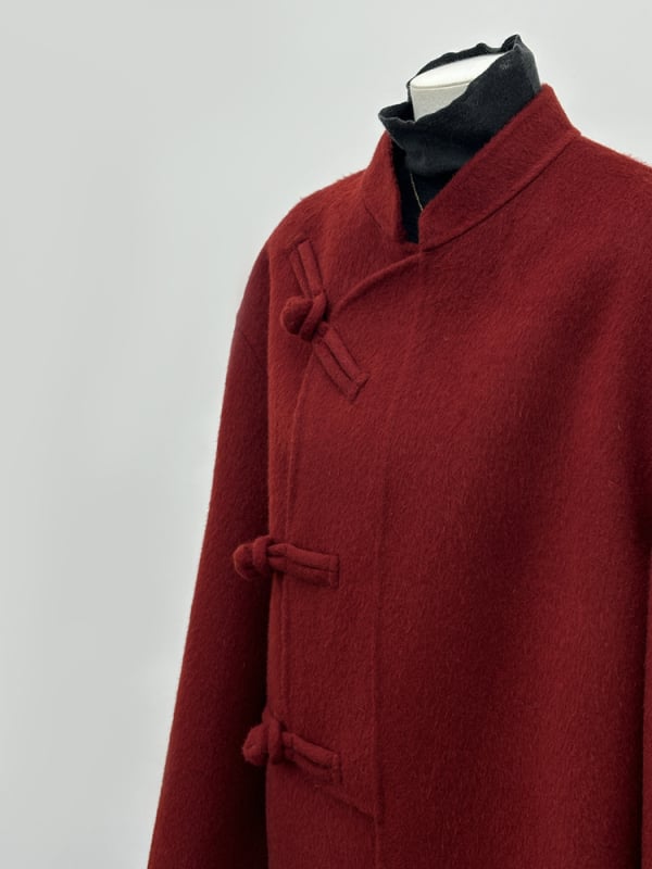 Дамско двустранно вълнено палто, без яка, дълги ръкави, ръчно ушито, съдържание на 95% вълна, есен 2025, китайски стил