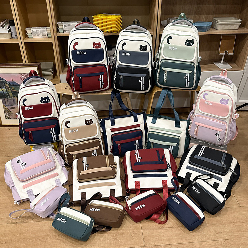 Nylon ruksak školski set (3 komada) – otporan na habanje, ulični stil, zakrivljene naramenice, uzorak u bojama
