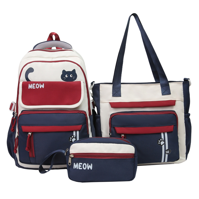 Nylon ruksak školski set (3 komada) – otporan na habanje, ulični stil, zakrivljene naramenice, uzorak u bojama