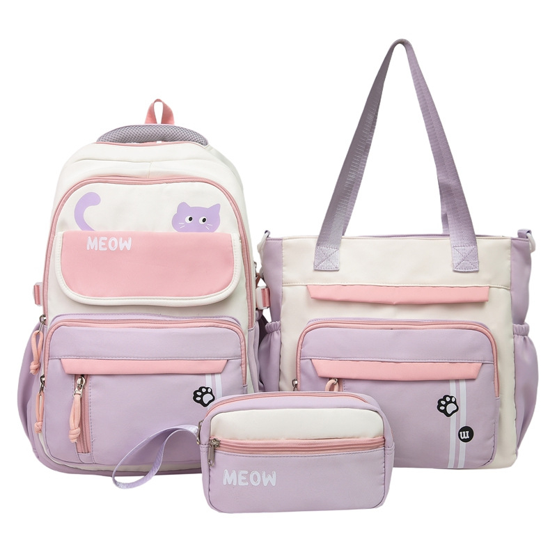 Nylon ruksak školski set (3 komada) – otporan na habanje, ulični stil, zakrivljene naramenice, uzorak u bojama