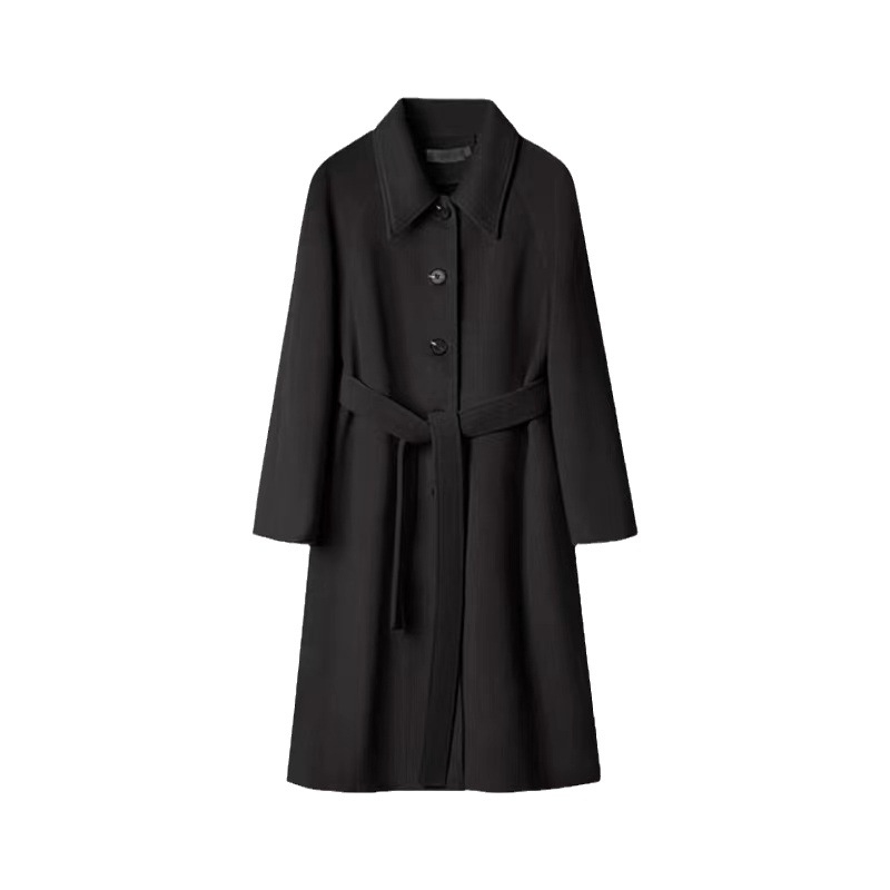 Дамско дълго вълнено палто, корейски стил, свободна кройка, яка тип риза, едноредово закопчаване