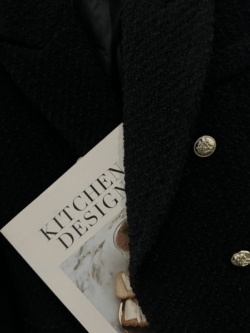 Женски жакет с двойно копчане и костюмска яка, гъста полиестерна материя, дълги ръкави, средна дължина, зимна колекция 2025