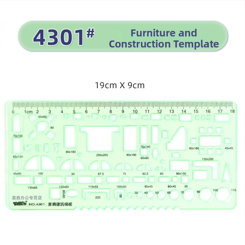Rigla șablon pentru desen – șabloane de cerc și elipsă, design cu scară dublă, plastic, model 4309